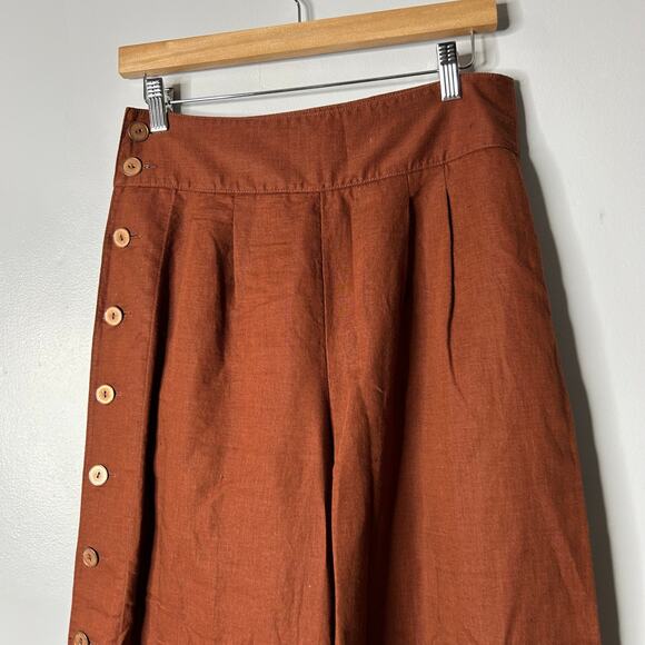 Anthropologie Pants Women’s‎ 6 Brown Wide Leg Crop Side Button High Rise Linen - Picture 5 of 9